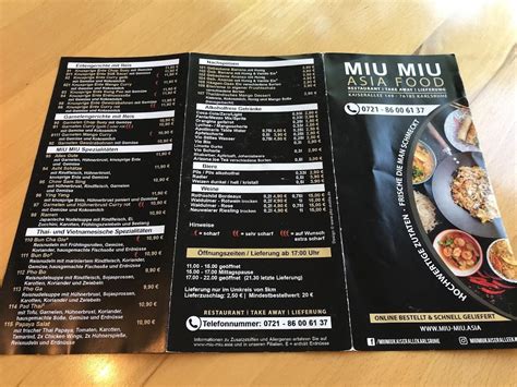 Speisekarte MIU MIU China&Thai Food in Karlsruhe